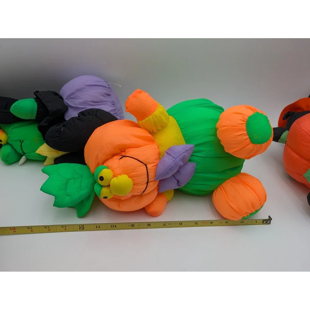 Toy Box Creations Halloween Plush Puffy Nylon Witch Cat Pumpkin Lot of 3